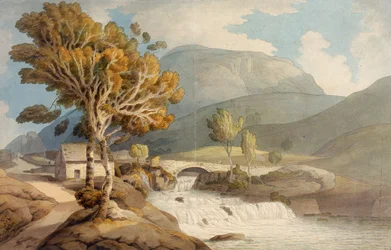 Brücke und Wasserfall bei Llyngwellyn